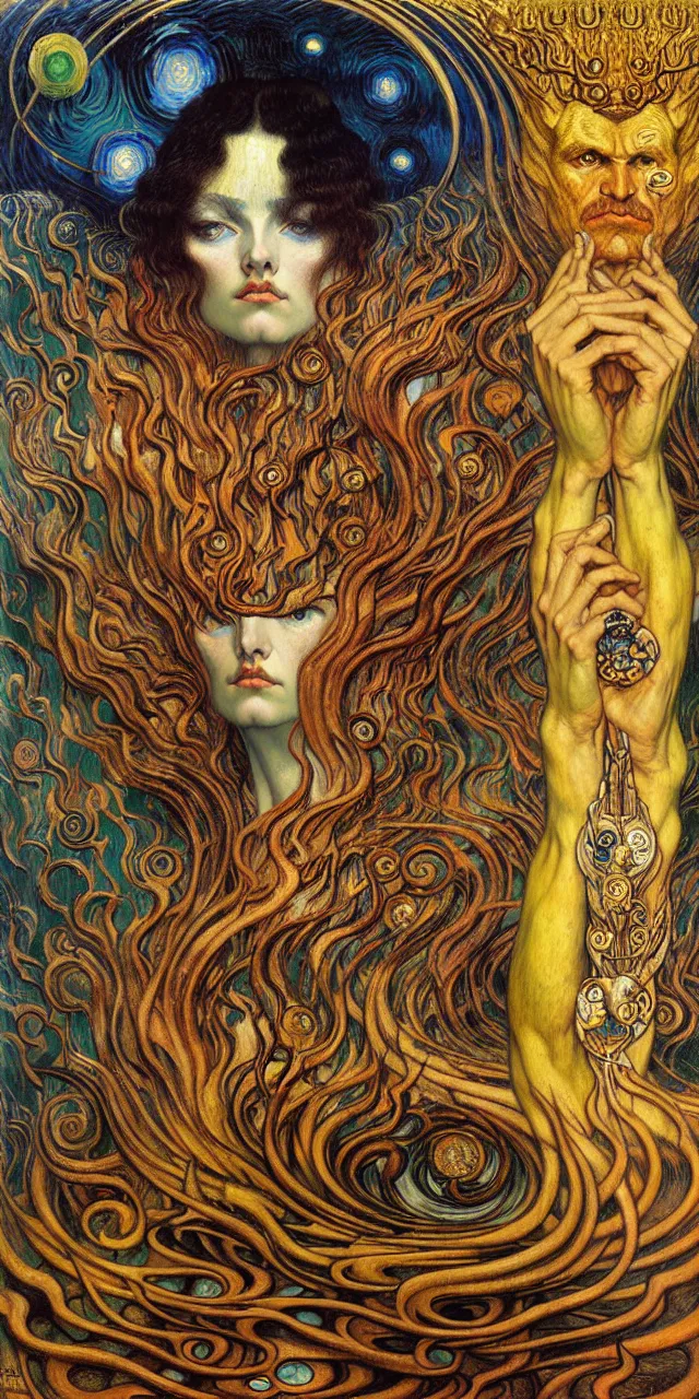 Image similar to Divine Chaos Engine by Karol Bak, Jean Delville, William Blake, Gustav Klimt, and Vincent Van Gogh, symbolist, visionary