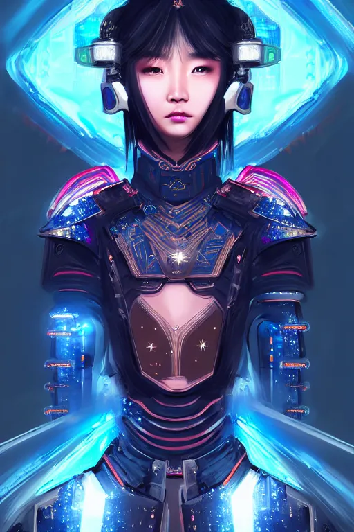 Image similar to portrait futuristic wuxia armor heroine Girl with thunder and fire sparkles and starlight, sword dance in future cyberpunk tokyo heavy rainning rooftop , ssci-fi, fantasy, intricate, very very beautiful, elegant, human structure, neon light, highly detailed, digital painting, artstation, concept art, smooth, sharp focus, illustration, art by tian zi and WLOP and alphonse mucha