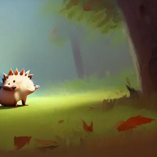 Prompt: goro fujita ilustration a cute hedgehog walking in the forest, painting by goro fujita, sharp focus, highly detailed, artstation