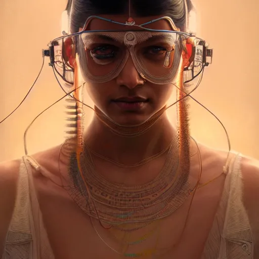 Image similar to ultra realistic illustration, an indian cyborg, transparent, static, intricate, elegant, highly detailed, digital painting, artstation, concept art, smooth, sharp focus, illustration, art by artgerm and greg rutkowski and alphonse mucha