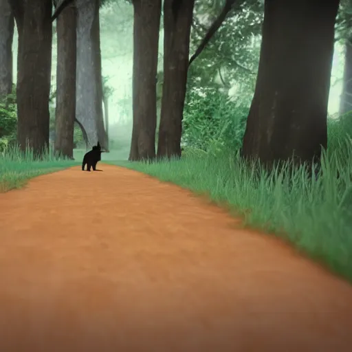 Image similar to of black cat walking in the woods in unreal engine style