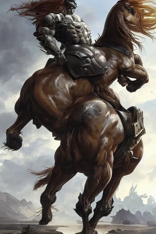 Prompt: splash art of a monstrously muscular anthro horse wearing a tactical bodysuit, full body, highly detailed, digital painting, artstation, concept art, sharp focus, illustration, art by artgerm and greg rutkowski and alphonse mucha