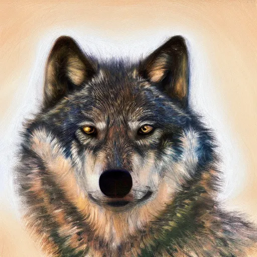 Prompt: retarded wolf portrait, impressionism, complimentary colors