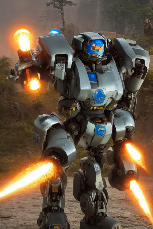 Image similar to mechwarrior 5 : mercenaries mech megaman transformer robot boss tank engine game octane render, 4 k, hd 2 0 2 2 3 d cgi rtx hdr style chrome reflexion glow fanart, global illumination ray tracing hdr fanart arstation by ian pesty pixar and disney unreal zbrush central hardmesh