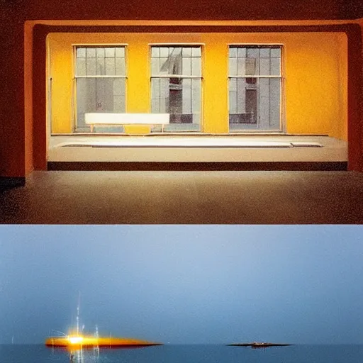 Prompt: James Webb's photographs of the depths of the universe, Edward hopper style, beautiful galaxies