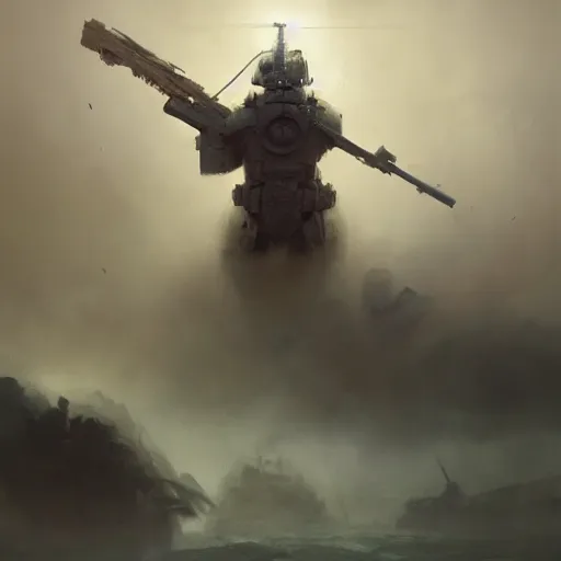 Image similar to cinematic shot epic portrait robot soldiers invading a human rebellion base, battlefield, explosions, dust, dirt, broad light, ambient occlusion, volumetric light effect, made by ivan aivazovsky, peter mohrbacher, greg rutkowski, matte painting, trending on artstation, 4 k, perfectly defined features, digital painting, cinematic, epic, highly detailed,