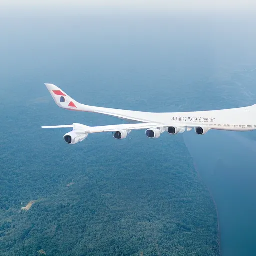 Image similar to Aerial photo of the biggest plane on earth, realism, drone shot