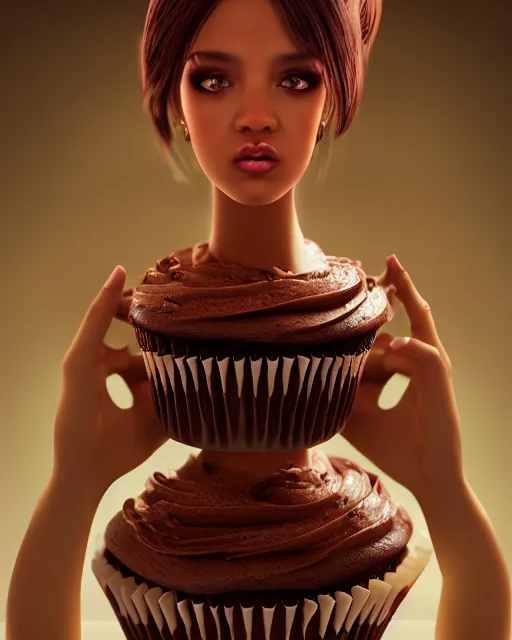 Image similar to chocolate cupcake girl, fantasy bakery, digital art by krenz kushart, wlop, laurie greasly, intricate details, global illumination, smooth, artstation, epic composition