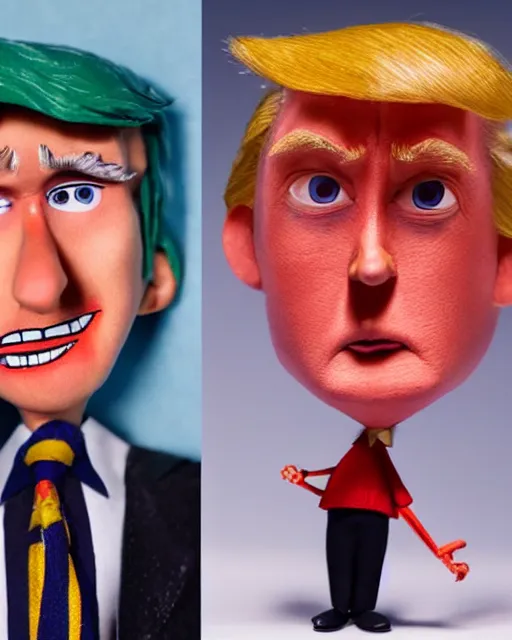 Image similar to photos donald trump as a highly detailed stop motion puppet, in the style of laika studios ’ s paranorman, coraline, kubo and the two strings