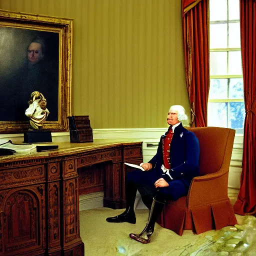 Prompt: George Washington in the Oval office, high quality photography