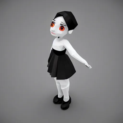 Prompt: Isometric 3d render of a mime girl, white background, ambient occlusion, cute, chibi proportions, low poly