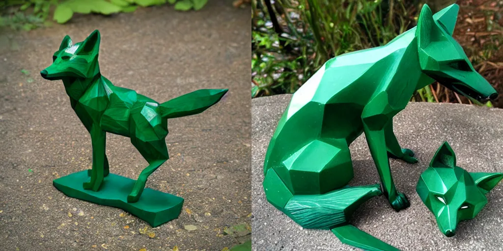 Prompt: Emerald Fox sculpture