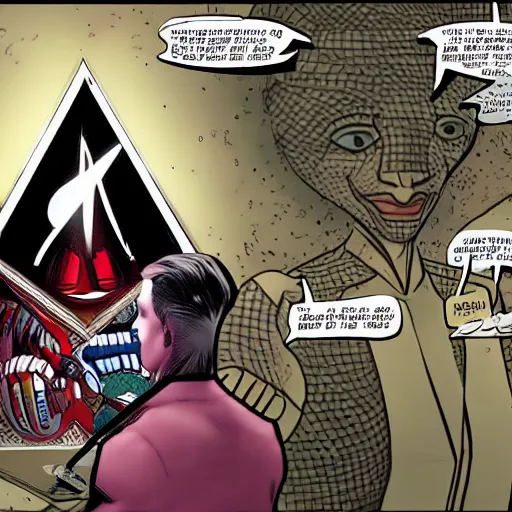 Image similar to illuminati, comic book, ray traced, being symbolized in media