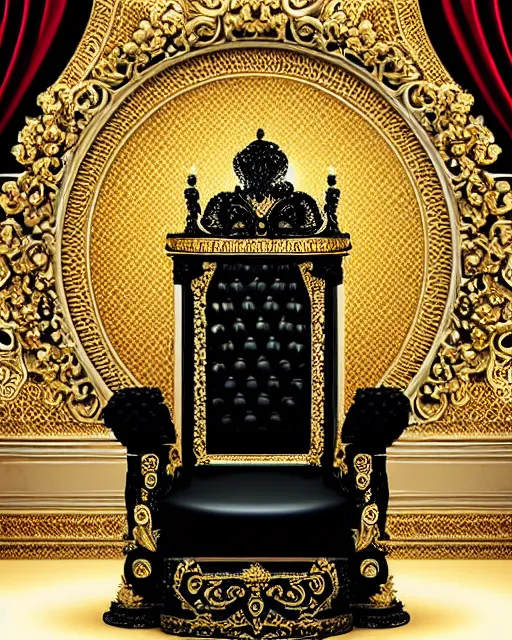 Image similar to royal ornate black ebony throne of realistic detailed owl sanctuary stronghold fortress with golden filigree carved out of ivory