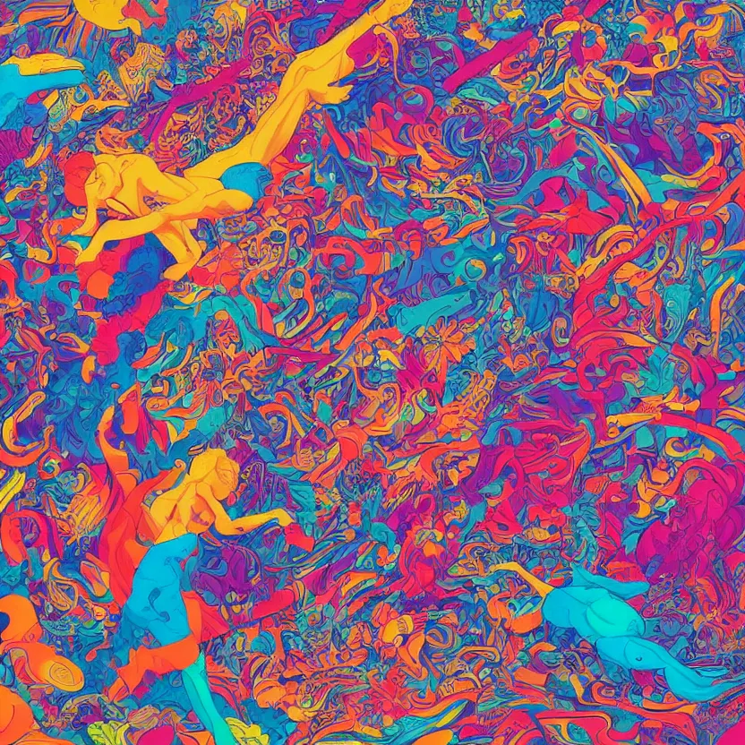 Prompt: album cover design in beautiful bright colors by james jean, gmunk and jonathan zawada