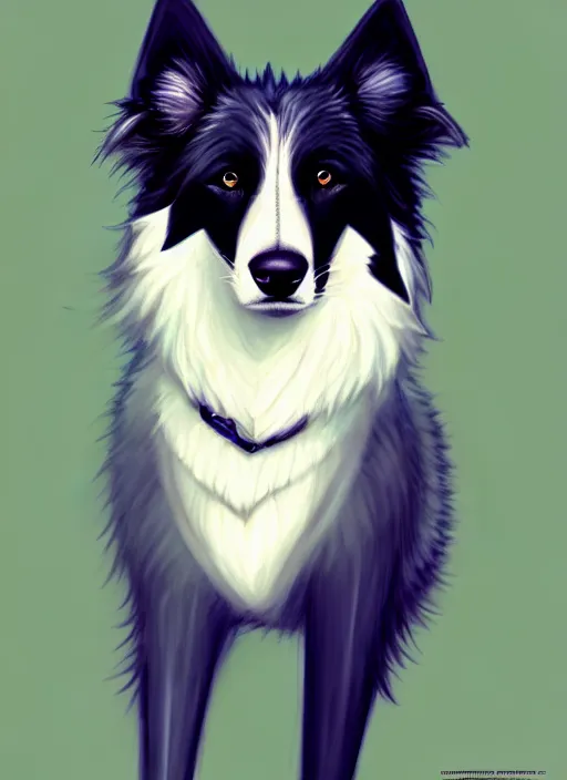 Prompt: wide angle beautiful full body portrait of a cute male bipedal border collie fursona posing in front of a park, character design by charlie bowater, henry asencio, and ross tran, furry art, furaffinity, beautiful, glamor pose, detailed, aesthetic, trending on artstation