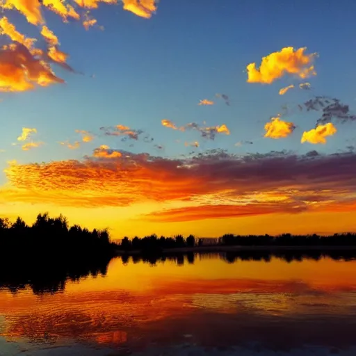 Prompt: a picture of a sunset over a lake