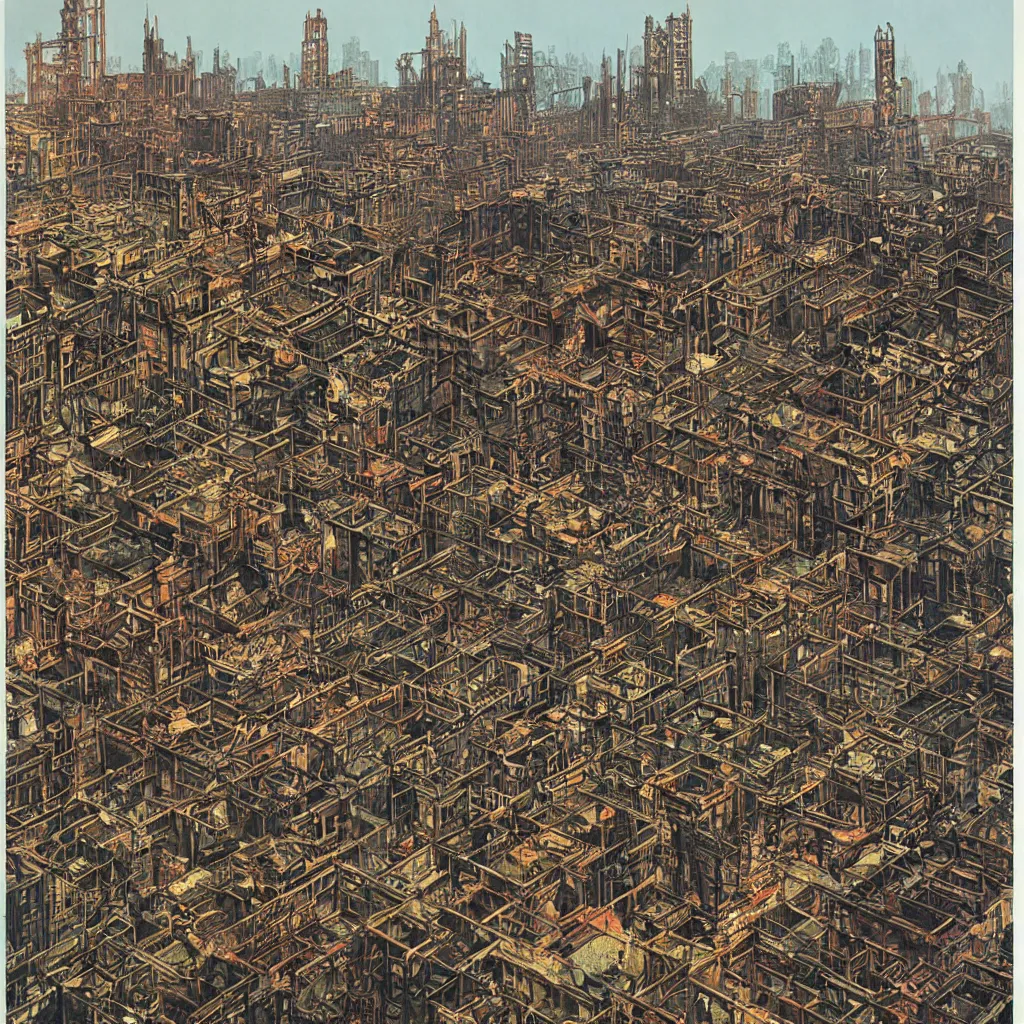 Prompt: gothic kowloon walled city by syd mead
