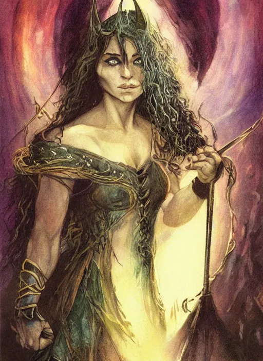 Image similar to portrait of young female sorceress of the endtimes, beautiful! coherent! dungeons and dragons character, by brian froud, strong line, night color, high contrast