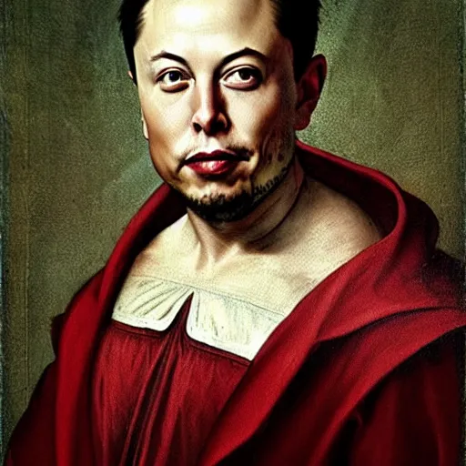 Image similar to Renaissance painting of Elon Musk working on the design of his next invention