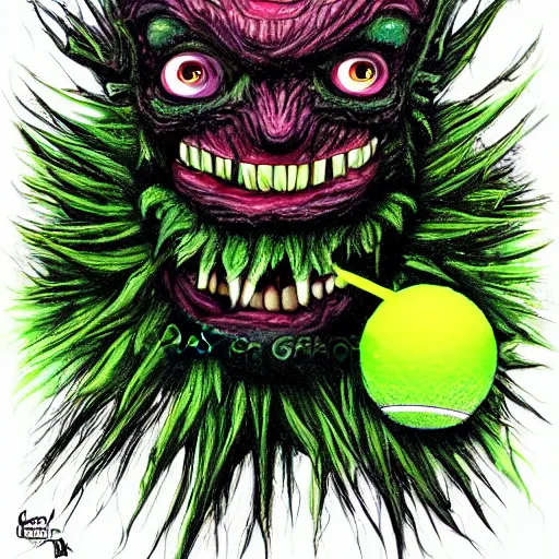 Prompt: a portrait of a tennis ball monsters, digital art, fantasy, magic, chalk, trending on artstation, ultra detailed, professional illustration by basil gogos