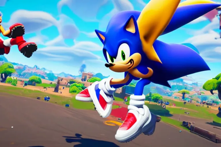 Image similar to sonic dancing in fortnite, gameplay