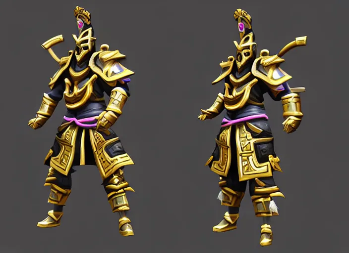 Prompt: suit of gilded samurai armor, stylized stl, 3 d render, activision blizzard style, hearthstone style