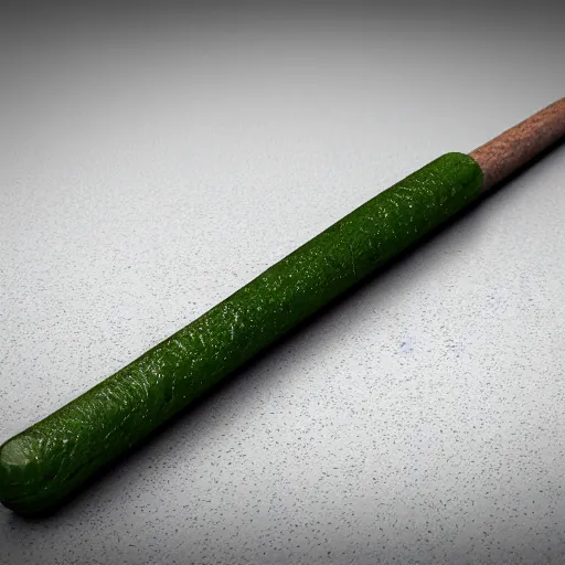 Image similar to short wooden cane with green slime on it, octane render