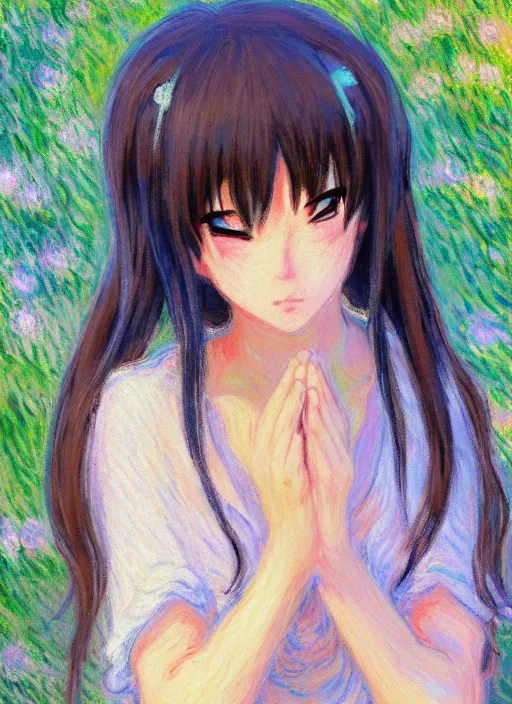 Prompt: an extremely cute girl crying tears of joy, very anime, trending artwork, 4 k, anime painter studio, an impressionist style by claude monet