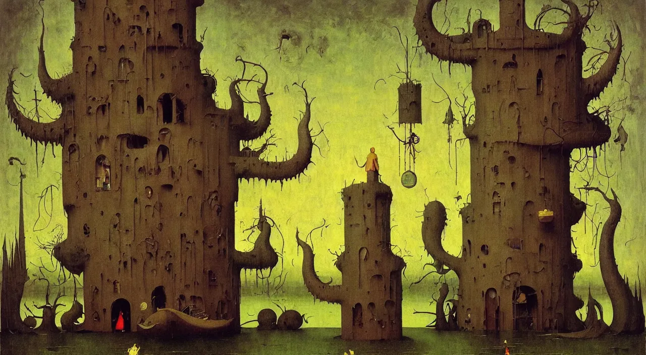 Image similar to single flooded simple!! ( lovecraftian ) gourd tower anatomy, very coherent and colorful high contrast masterpiece by norman rockwell franz sedlacek hieronymus bosch dean ellis simon stalenhag rene magritte gediminas pranckevicius, dark shadows, sunny day, hard lighting