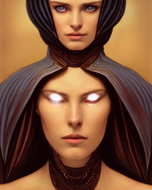 Image similar to portrait of saint alia atreides of the knife, her eyes are dark blue, blue eyes of the ibad, dune, science fiction, frank herbert, intricate, elegant, highly detailed, digital painting, artstation, concept art, sharp focus, illustration, art by artgerm and greg rutkowski and alphonse mucha