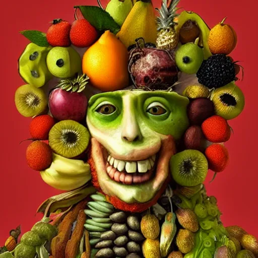 Image similar to giuseppe arcimboldo completely made of fruits, unreal engine, new scifi movie