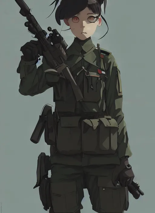 Image similar to portrait of cute soldier girl, black sky background urban landscape illustration concept art anime key visual trending pixiv fanbox by wlop and greg rutkowski and makoto shinkai and studio ghibli and kyoto animation soldier clothing military gear realistic anatomy mechanized police dog
