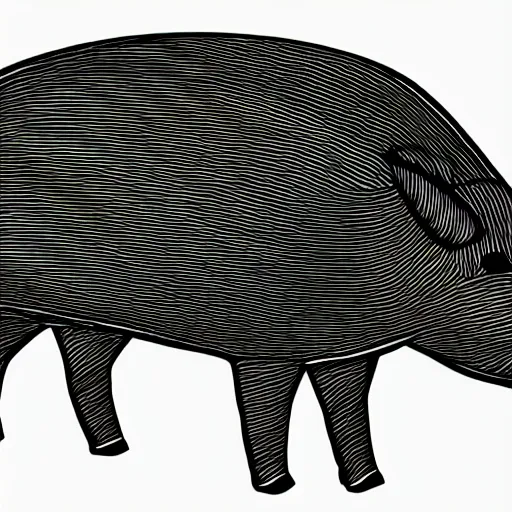 Image similar to illustration full body side view of a pig wearing a anime thick lines black and white 8k
