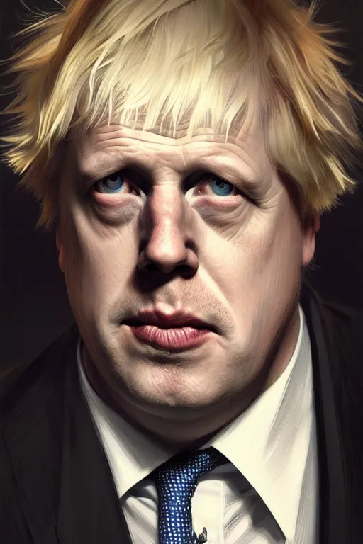 Prompt: Boris Johnson as King Pin, realistic portrait, symmetrical, highly detailed, digital painting, artstation, concept art, smooth, sharp focus, illustration, cinematic lighting, art by artgerm and greg rutkowski and alphonse mucha