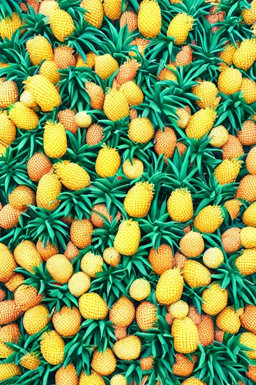 Prompt: a sea of pineapples under a big balloon festival, smooth, trending on artstation, high quality, high detail, beautiful