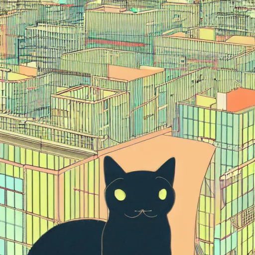 Image similar to a cat in tokyo by inio asano, beeple and james jean, aya takano color style, 4 k, super detailed, modern, 4 k, symmetrical