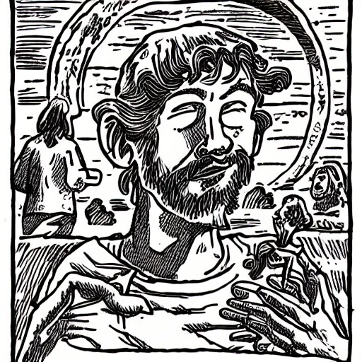 Image similar to “Jesus drawn in the style of Robert Crumb”