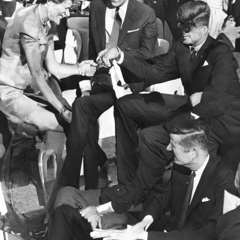 Image similar to vintage photo of president kennedy meeting with a lizard person