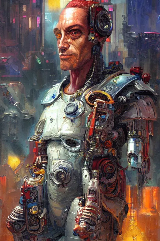 Image similar to a cyberpunk half length portrait of cyborg roman emperor, by paul lehr, jesper ejsing