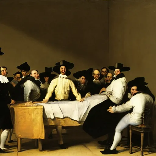 Image similar to The Anatomy Lesson of Dr. Nicolaes Tulp, by Francisco Goya and August Friedrich Schenck