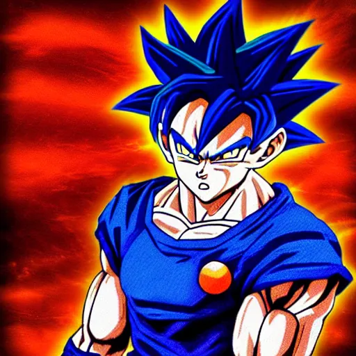 Image similar to super saiyan blue goku on an orange beanie, simple, photorealistic, photograph