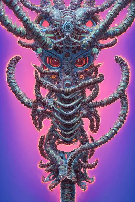 Image similar to Ultradetailed illustration of robotic demogorgon with symmetrical features and intricate botanical details, very detailed, pastel colors, digital painting, 8k, 4K, hd, portrait, volumetric lighting, studio