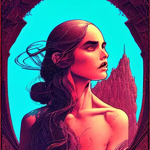 Image similar to portrait soft light, by killian eng and joe fenton and conrad roset, inspired by john carter of mars, red and cyan only, etching, fine, sharp high detail,