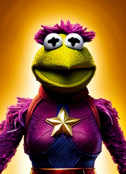 Image similar to studio portrait still of muppet!!!!! captain marvel in avengers endgame!!!!!! as a muppet muppet as a muppet, 8 k, studio lighting, key light,