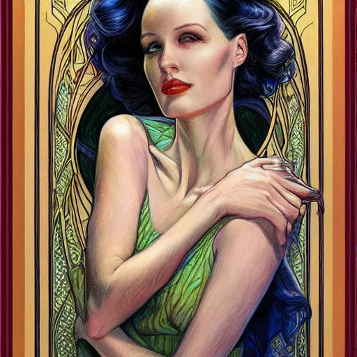 Image similar to an art nouveau streamline moderne portrait in the style of donato giancola and anna dittmann and charles dulac.