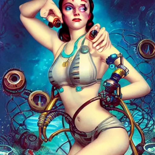 Image similar to lofi underwater bioshock biopunk bikini portrait, Pixar style, by Tristan Eaton Stanley Artgerm and Tom Bagshaw.