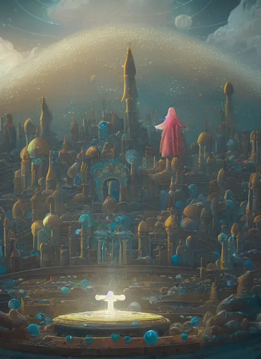 Image similar to foam priest and his bubble kingdom, beautiful landscape, highly detailed, machine planet, buildings, palace, bubble trees, cinematic lighting, sharp focus, artstation, intricate, masterpiece, art by maria panfilova and dylan kowalski and huifeng huang