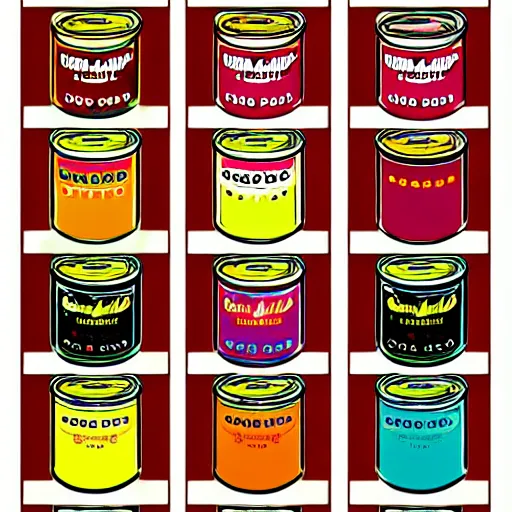 Image similar to soup cans by andy warhol, digital art, trending on artstation