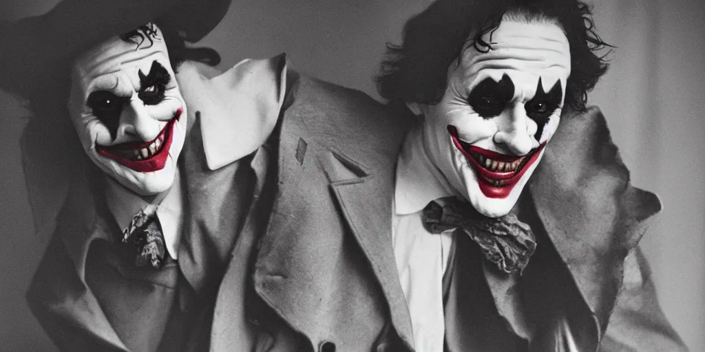 Image similar to joker wearing clothes in the style of directoire style, photograph, grinning, creepy,